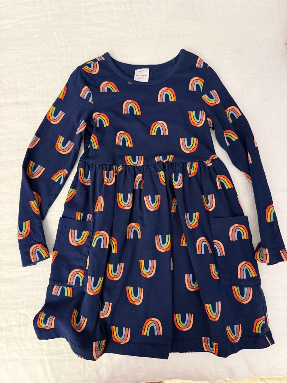 Hanna Andersson Navy Rainbow Pocket Dress with Long Sleeves